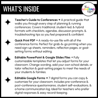Parent Teacher Conference Forms | Student Led Conferences | Editable Templates