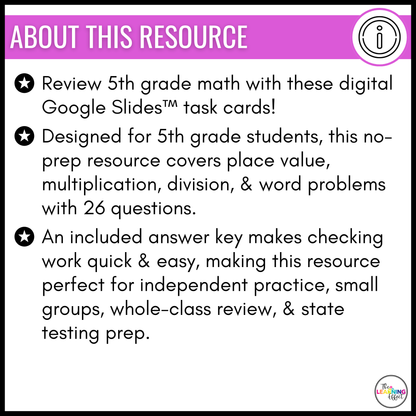 5th Grade Math Spiral Review #1 Google Slides | Digital Task Cards Test Prep Activity