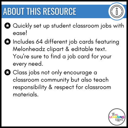 Classroom Jobs | Editable Student Job Cards for Class Display