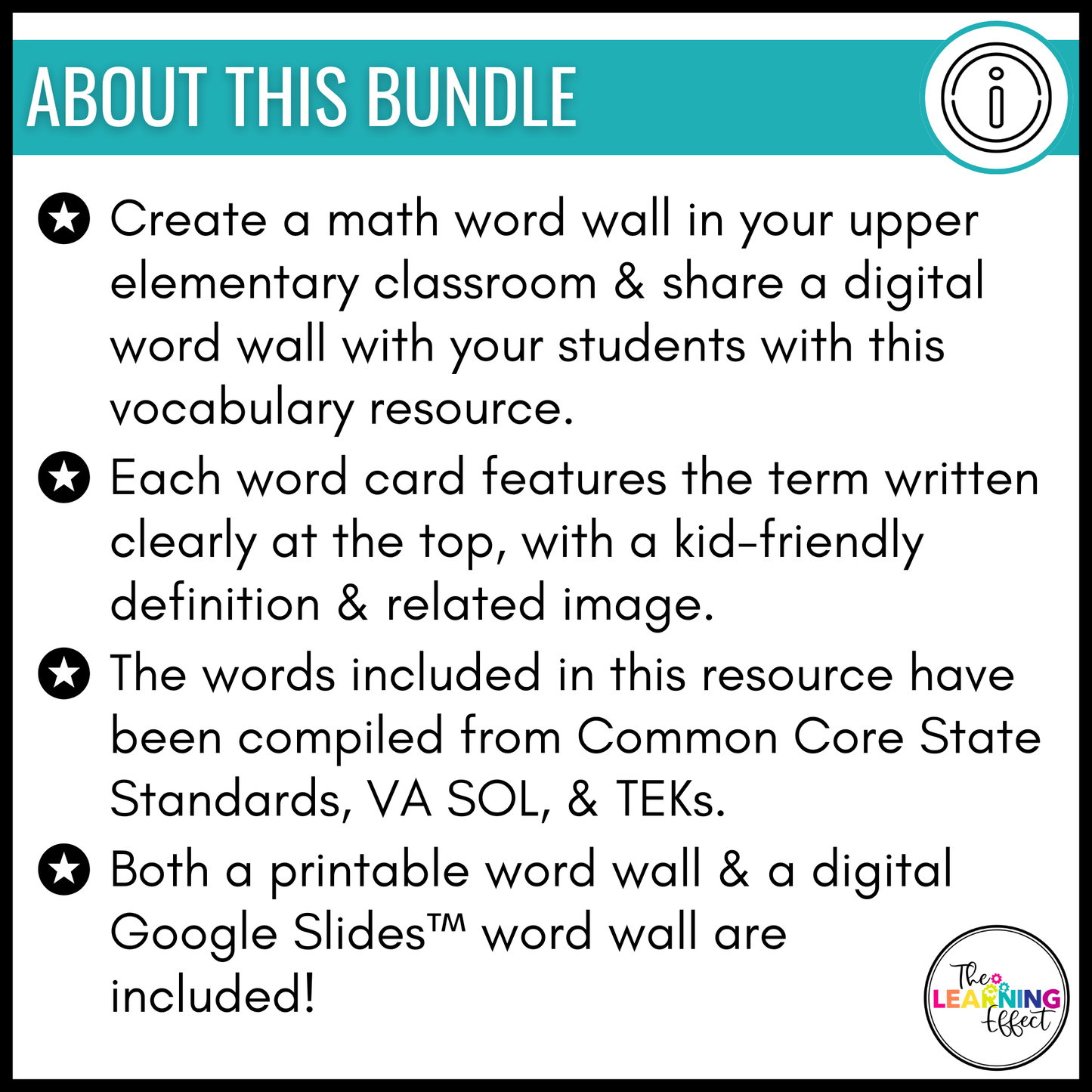Upper Elementary Math Word Walls BUNDLE | Printable Vocabulary Cards & Digital