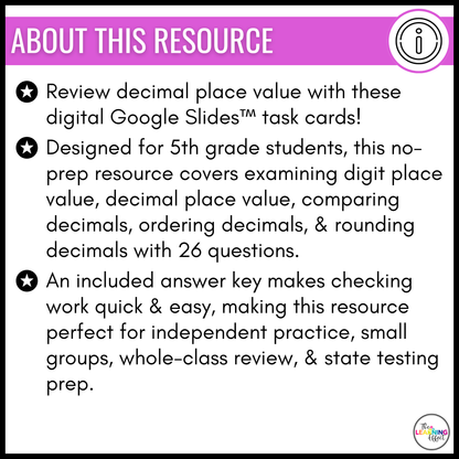 Decimal Place Value Google Slides | 5th Grade Digital Task Cards Math Activity