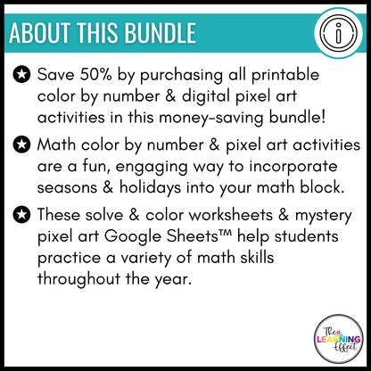 Holiday Math Color by Number and Pixel Art BUNDLE | Print and Digital Activities