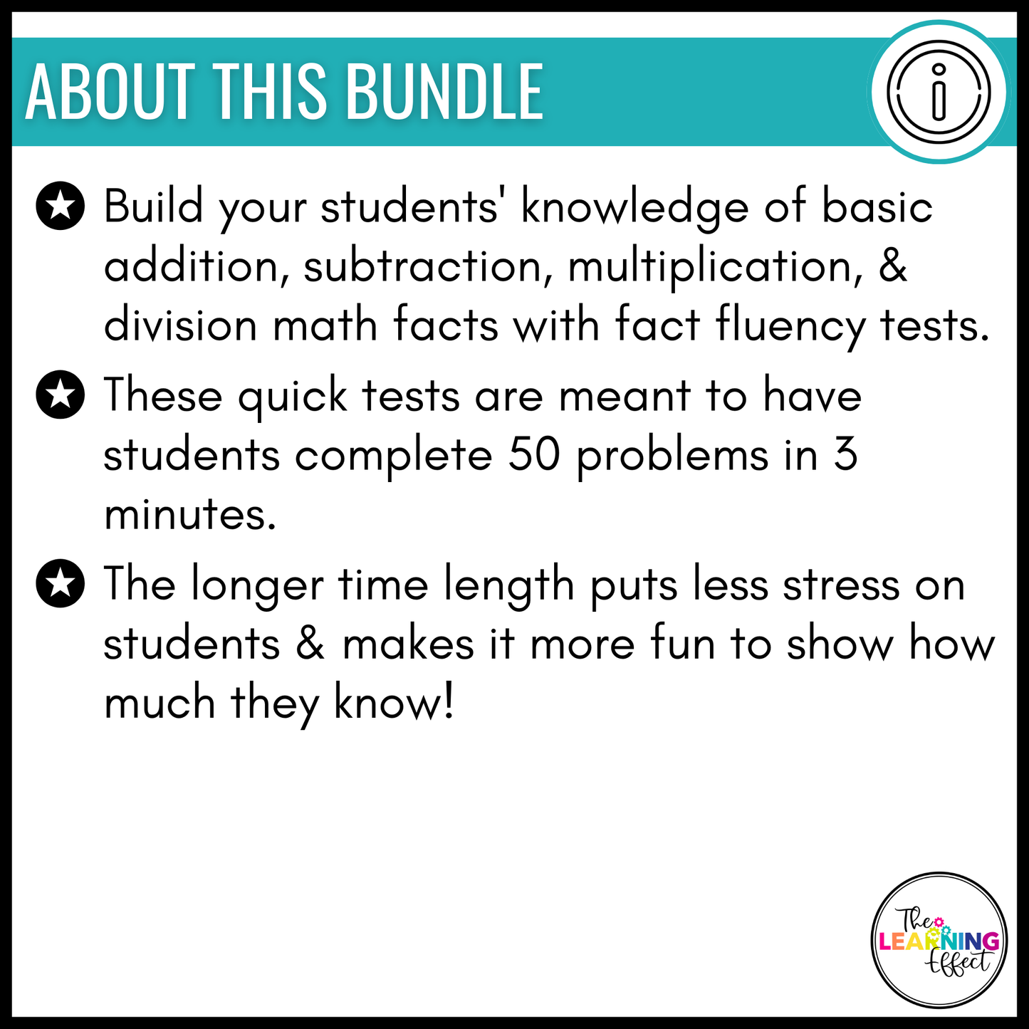 Math Fact Fluency Addition, Subtraction, Multiplication, and Division Timed Test BUNDLE