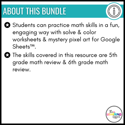 End of Year Math Review Activities Color by Number and Pixel Art BUNDLE