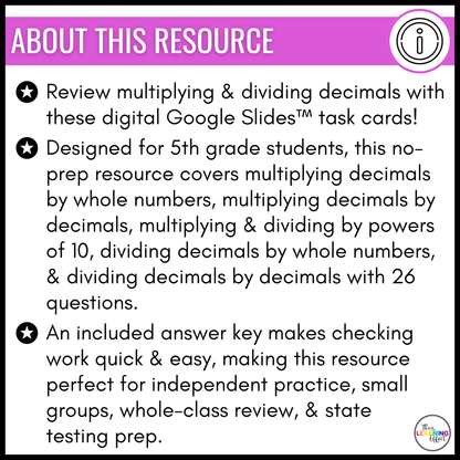 Multiplying and Dividing Decimals Google Slides | 5th Grade Digital Task Cards