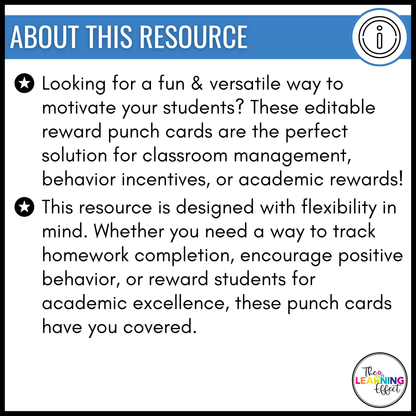 Behavior Punch Cards | Editable Student Reward for Classroom Management