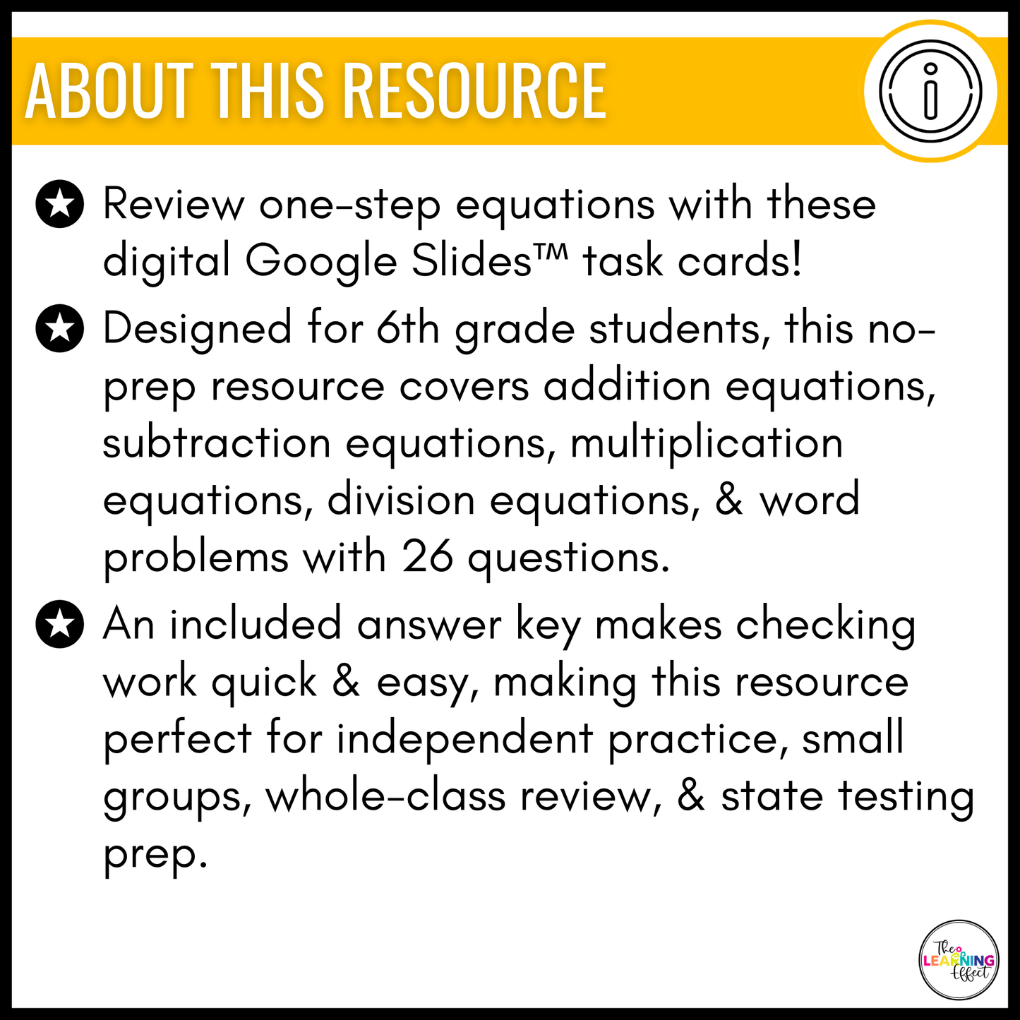 One Step Equations Google Slides | 6th Grade Math Digital Task Cards Activity