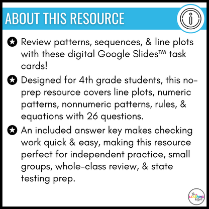 Patterns, Sequences, and Line Plots Google Slides | 4th Grade Digital Task Cards Activity