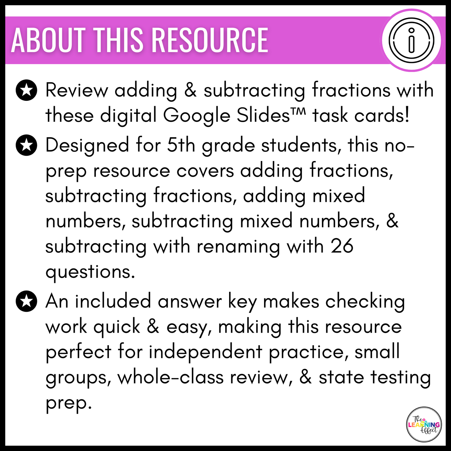 Adding and Subtracting Fractions Google Slides | 5th Grade Math Digital Task Cards