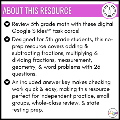 5th Grade Math Spiral Review #3 Google Slides | Digital Task Cards Test Prep Activity