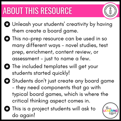 Create Your Own Board Game Project | Fun No Prep Activity | End of the Year
