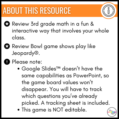 3rd Grade Math Spiral Review #3 Game Show | End of Year Test Prep Activity