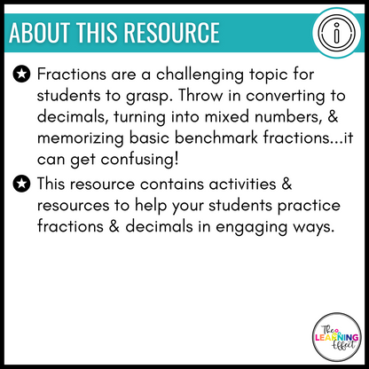 Fractions and Decimals | Math Activities, Games, Posters, and Word Wall