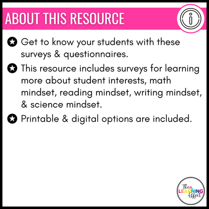 Student Interest Surveys and Questionnaires | All About Me Activity for Back to School