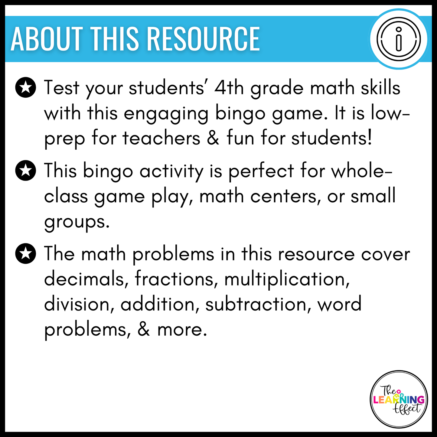 4th Grade Math Spiral Review Bingo Game | End of Year Test Prep Activity