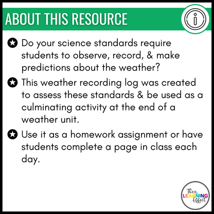 Weather Recording Tracker Log or Journal Science Activity