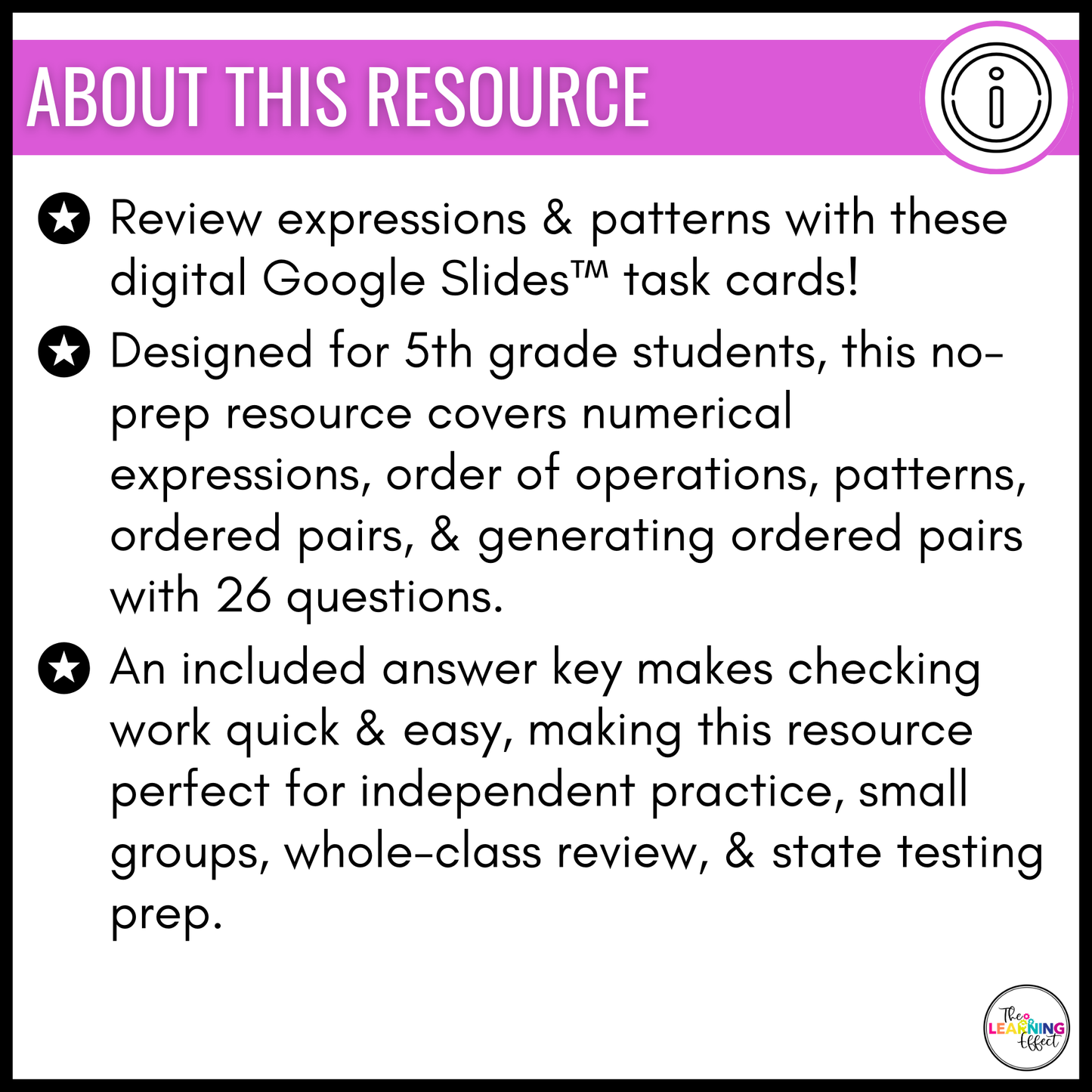 Expressions and Patterns Google Slides | 5th Grade Digital Task Cards Activity
