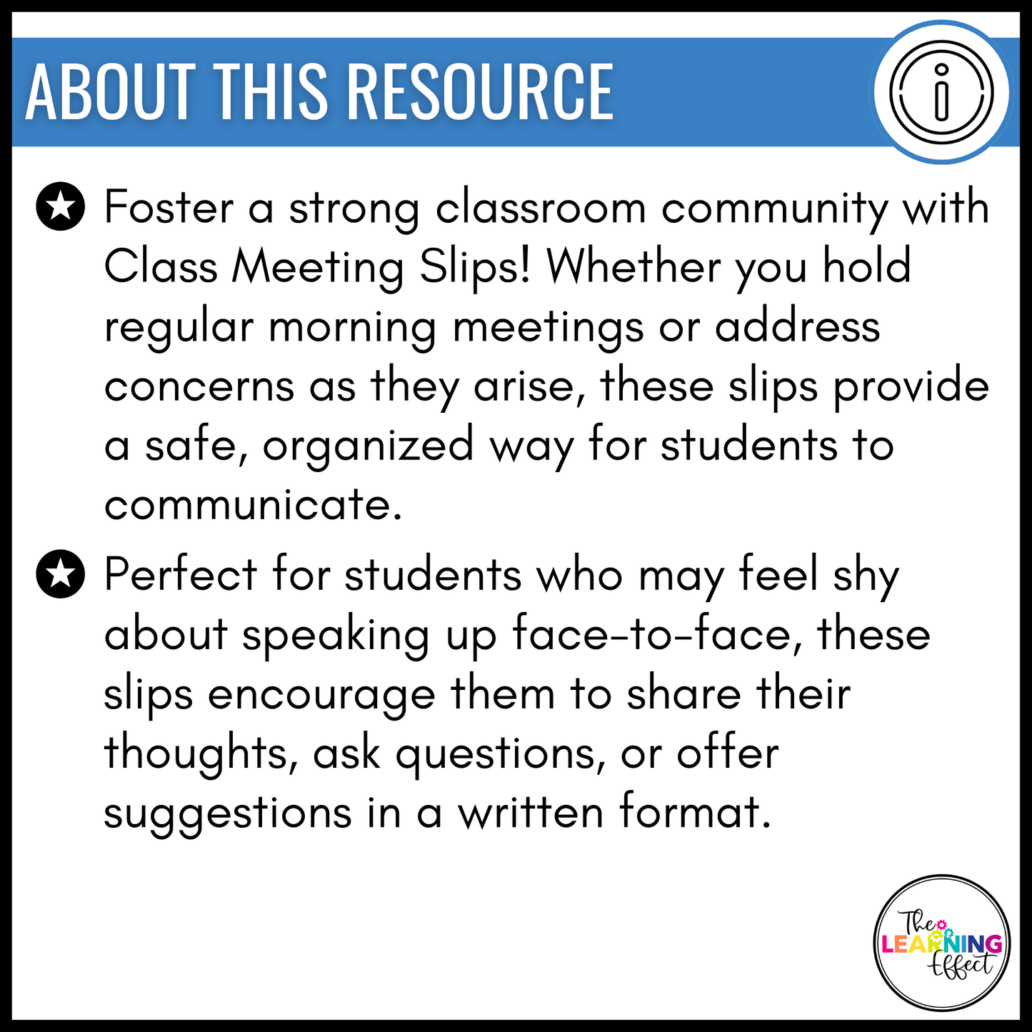 Class Meeting Slips for Behavior and Classroom Management | Community Building