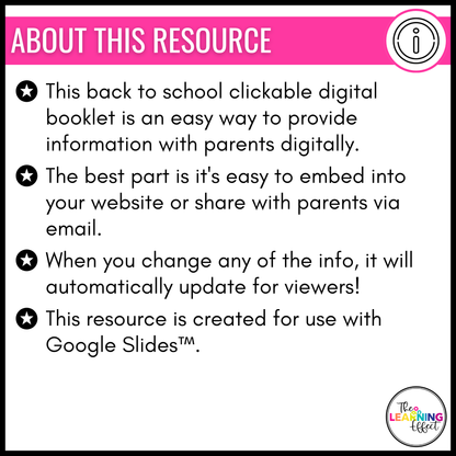 Back to School Digital Google Slides Flip Book Template | Parent Information