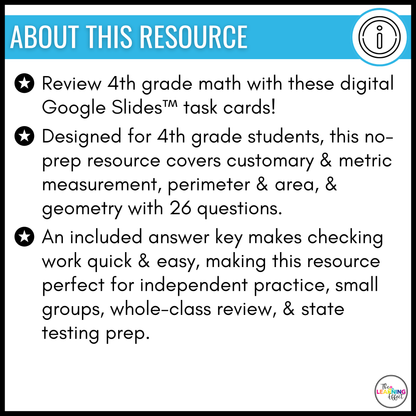 4th Grade Math Spiral Review #3 Google Slides | Digital Task Cards Test Prep Activity