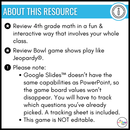 Fractions and Decimals Game Show | 4th Grade Math Review Test Prep Activity