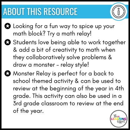 Back to School Math Game for 4th Grade | 3rd Grade No Prep Review Relay Activity