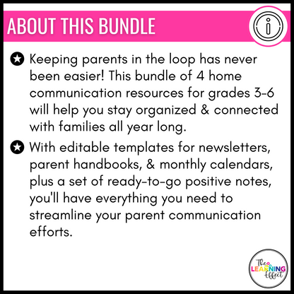 Parent & Home Communication BUNDLE | Newsletter, Handbook, Positive Notes, Calendar
