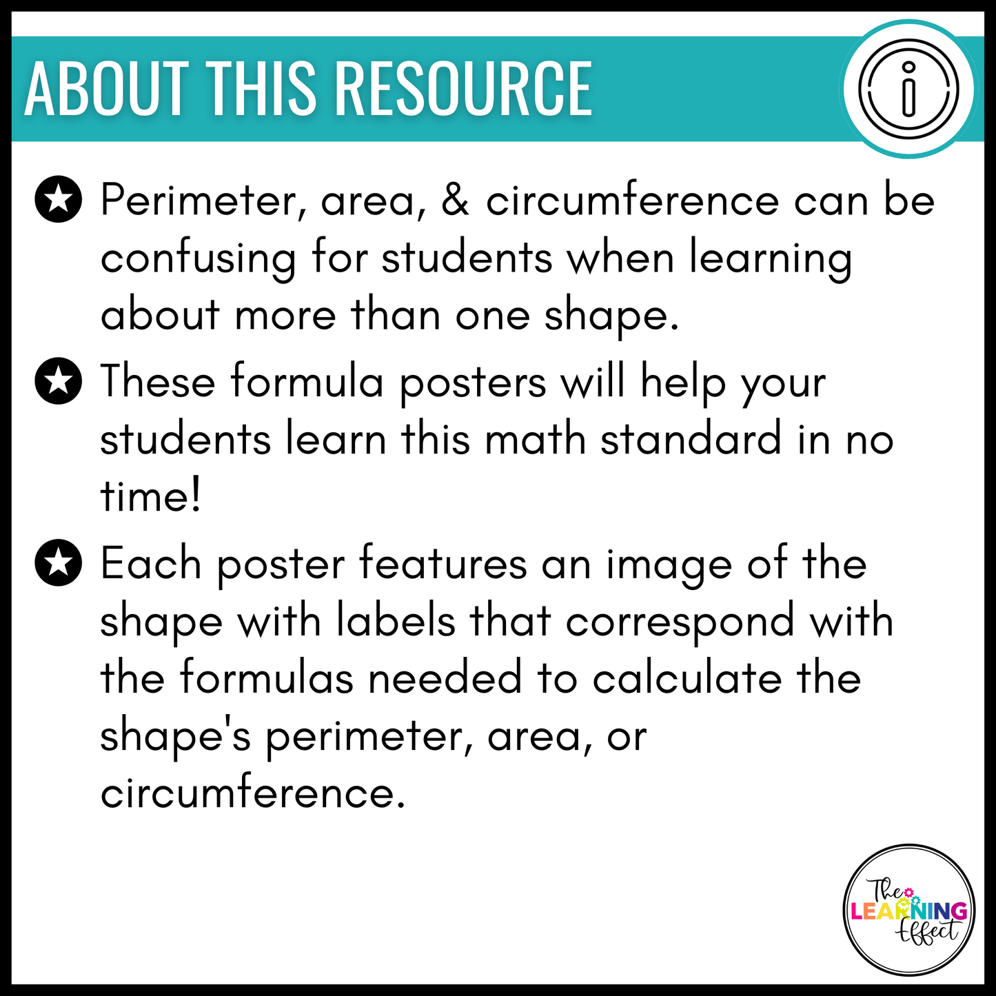 Perimeter, Area, and Circumference Formula Posters | Math Anchor Charts