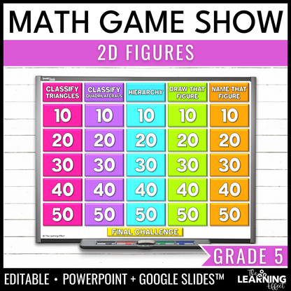2D Shapes Geometry Game Show | 5th Grade Math Test Prep Activity