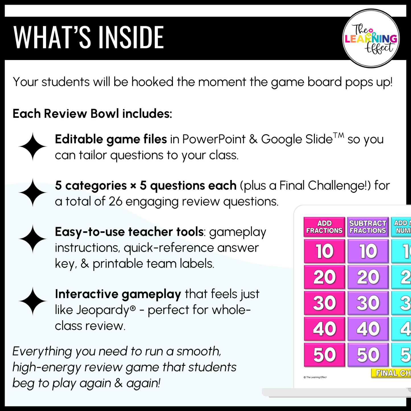Adding and Subtracting Fractions Game Show | 5th Grade Math Test Prep Activity