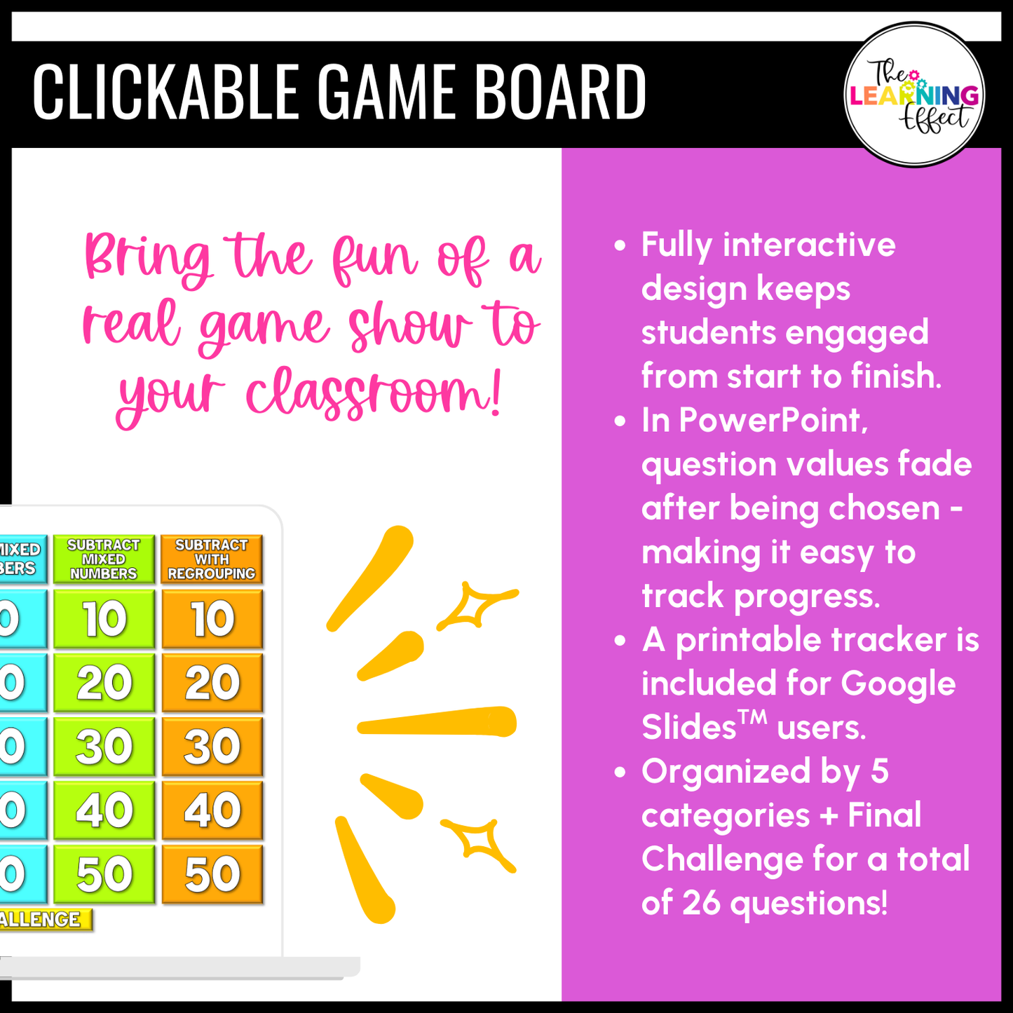 Adding and Subtracting Fractions Game Show | 5th Grade Math Test Prep Activity