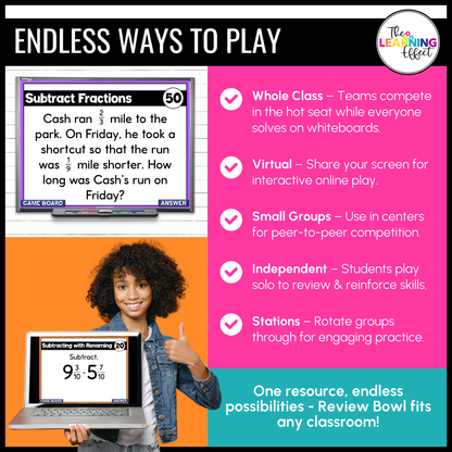 Adding and Subtracting Fractions Game Show | 5th Grade Math Test Prep Activity