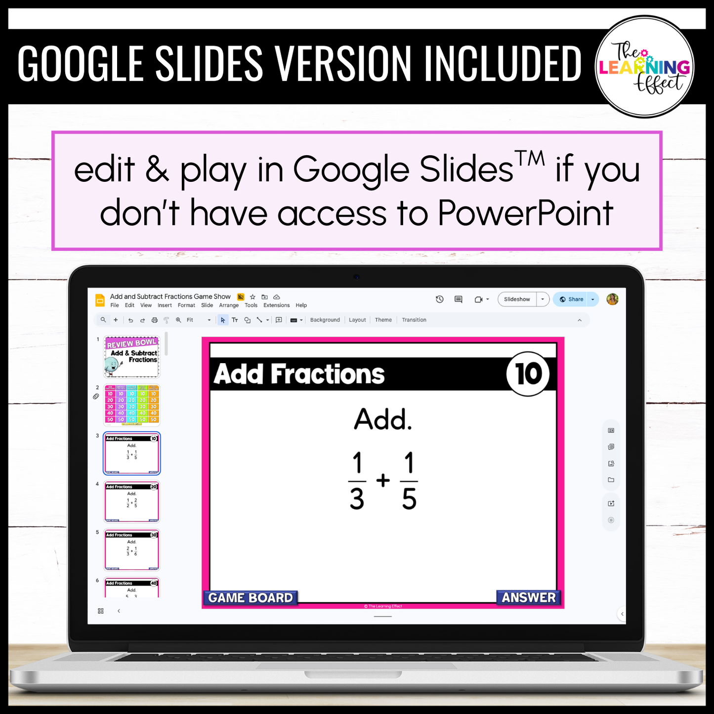 Adding and Subtracting Fractions Game Show | 5th Grade Math Test Prep Activity
