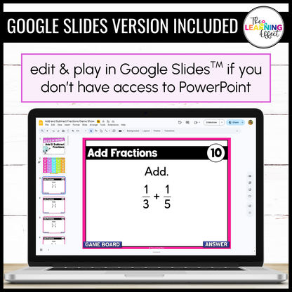 Adding and Subtracting Fractions Game Show | 5th Grade Math Test Prep Activity