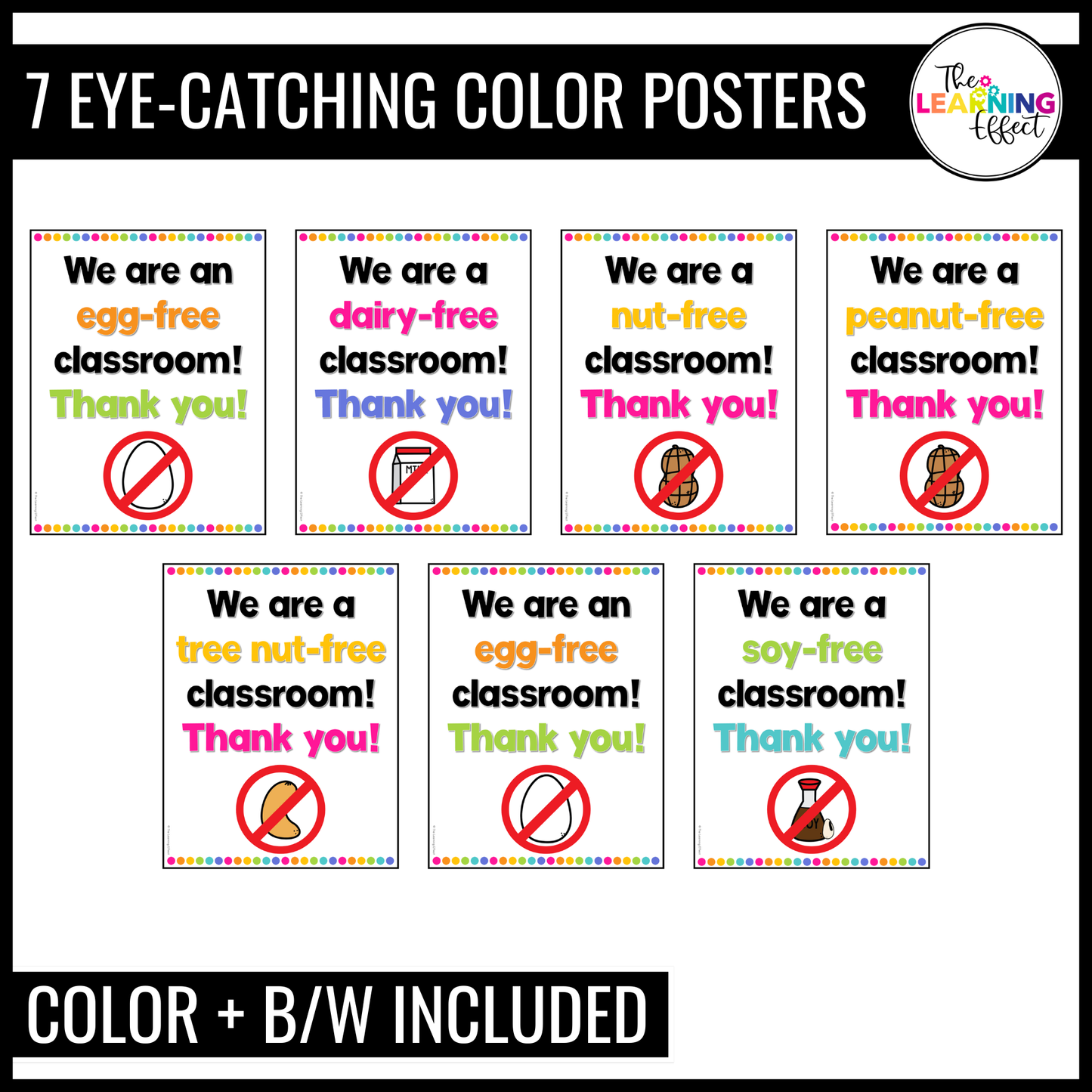 Classroom Allergy Signs | Food Allergy Posters | Peanut Dairy Gluten Egg Soy