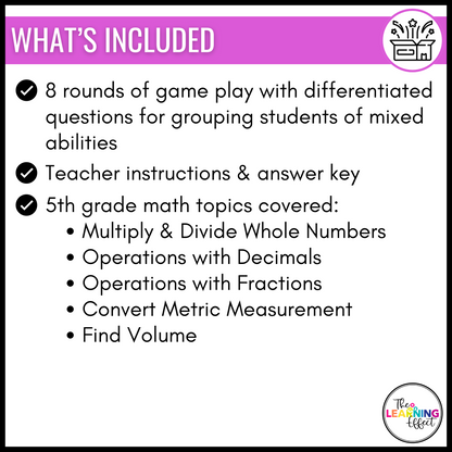 End of the Year Math Game for 5th Grade | Relay Review Test Prep Activity