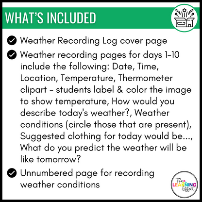 Weather Recording Tracker Log or Journal Science Activity
