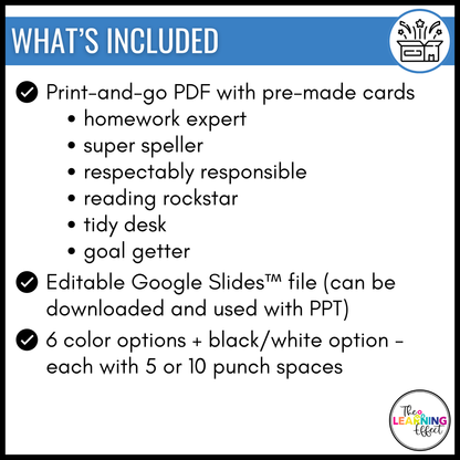 Behavior Punch Cards | Editable Student Reward for Classroom Management