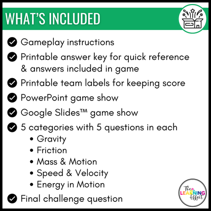 Force and Motion Game Show | Science Review Test Prep Activity