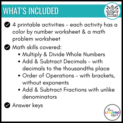 Valentine's Day Math Activities Mystery Picture Worksheets | Color by Number