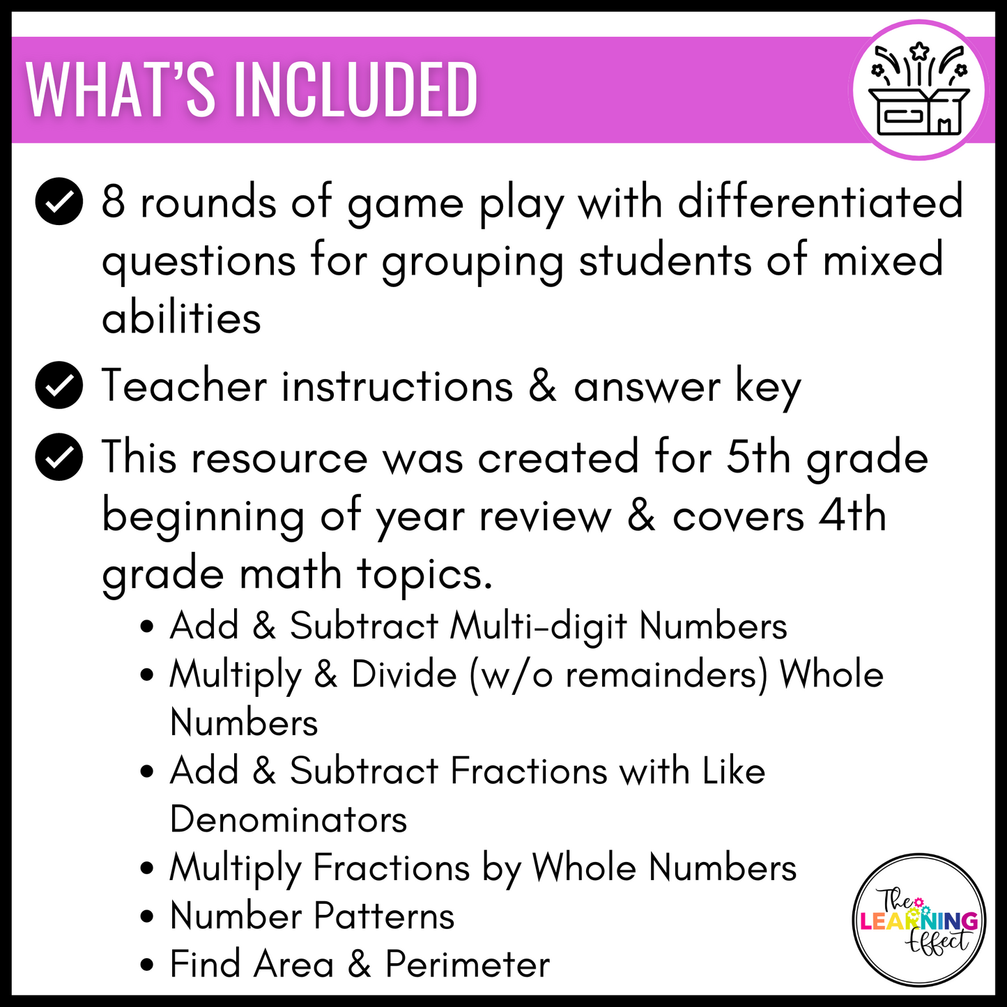 Back to School Math Game for 5th Grade | 4th Grade No Prep Review Relay Activity