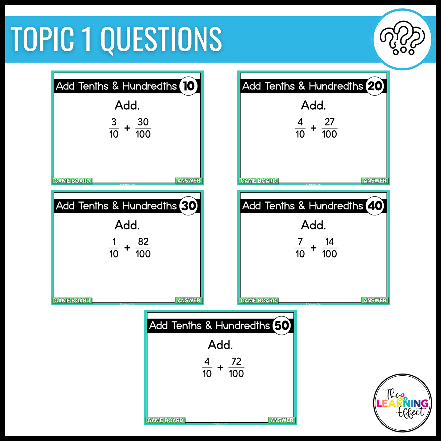 Fractions Game Show | 4th Grade Math Review Test Prep Activity | FREE