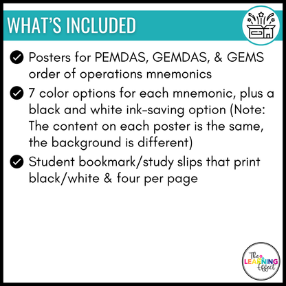 Order of Operations Math Posters | PEMDAS GEMDAS GEMS Anchor Charts