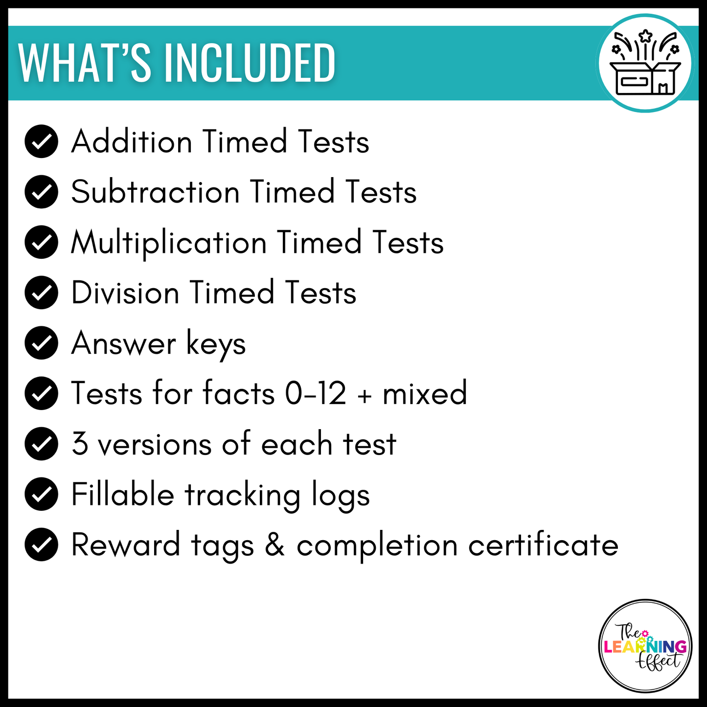 Math Fact Fluency Addition, Subtraction, Multiplication, and Division Timed Test BUNDLE