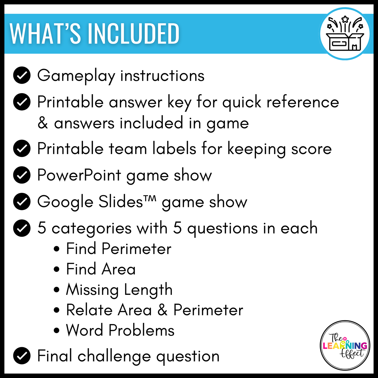 Area and Perimeter Game Show | 4th Grade Math Review Test Prep Activity