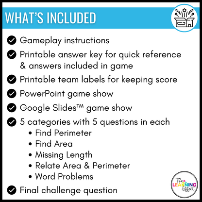 Area and Perimeter Game Show | 4th Grade Math Review Test Prep Activity
