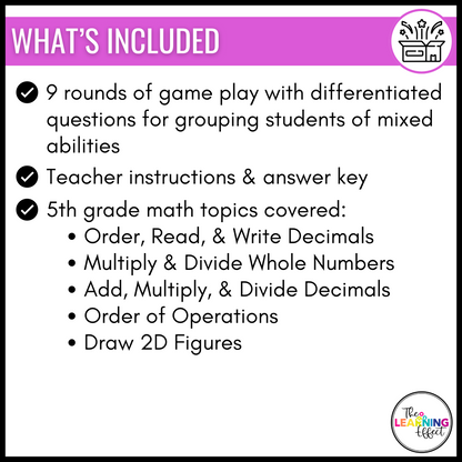 Winter Math Game for 5th Grade | Relay Review Activity | Decimals, Multiplication, Division