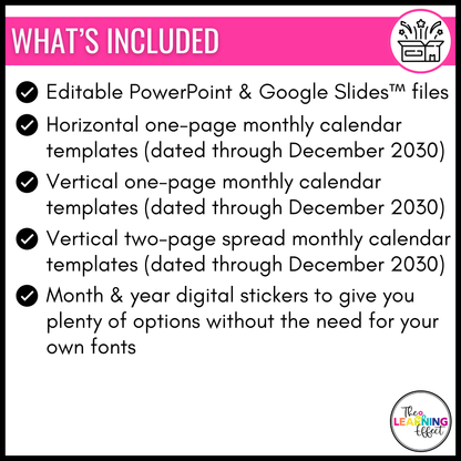 Editable Monthly Calendar Templates 2026 - 2030 | Print and Digital | Black and White