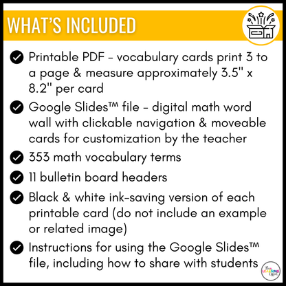 6th Grade Math Word Wall | Printable Vocabulary Cards and Digital Google Slides