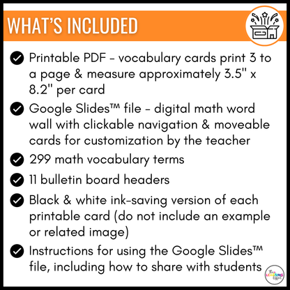 3rd Grade Math Word Wall | Printable Vocabulary Cards and Digital Google Slides